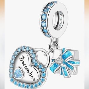 December birthstone sterling silver heart charm fits Pandora bracelets